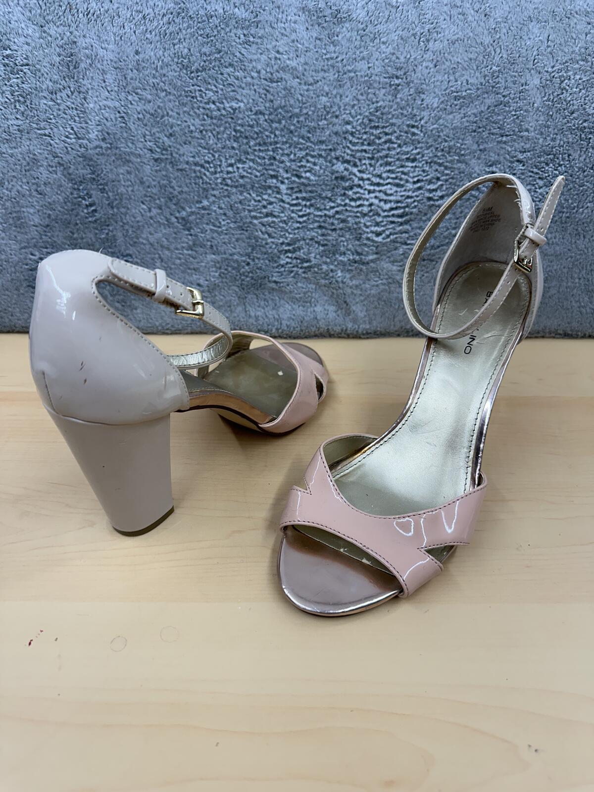 Bandolino Pastel Pink and Beige Patent Ankle Strap Block Heel Sandals Y2K Retro