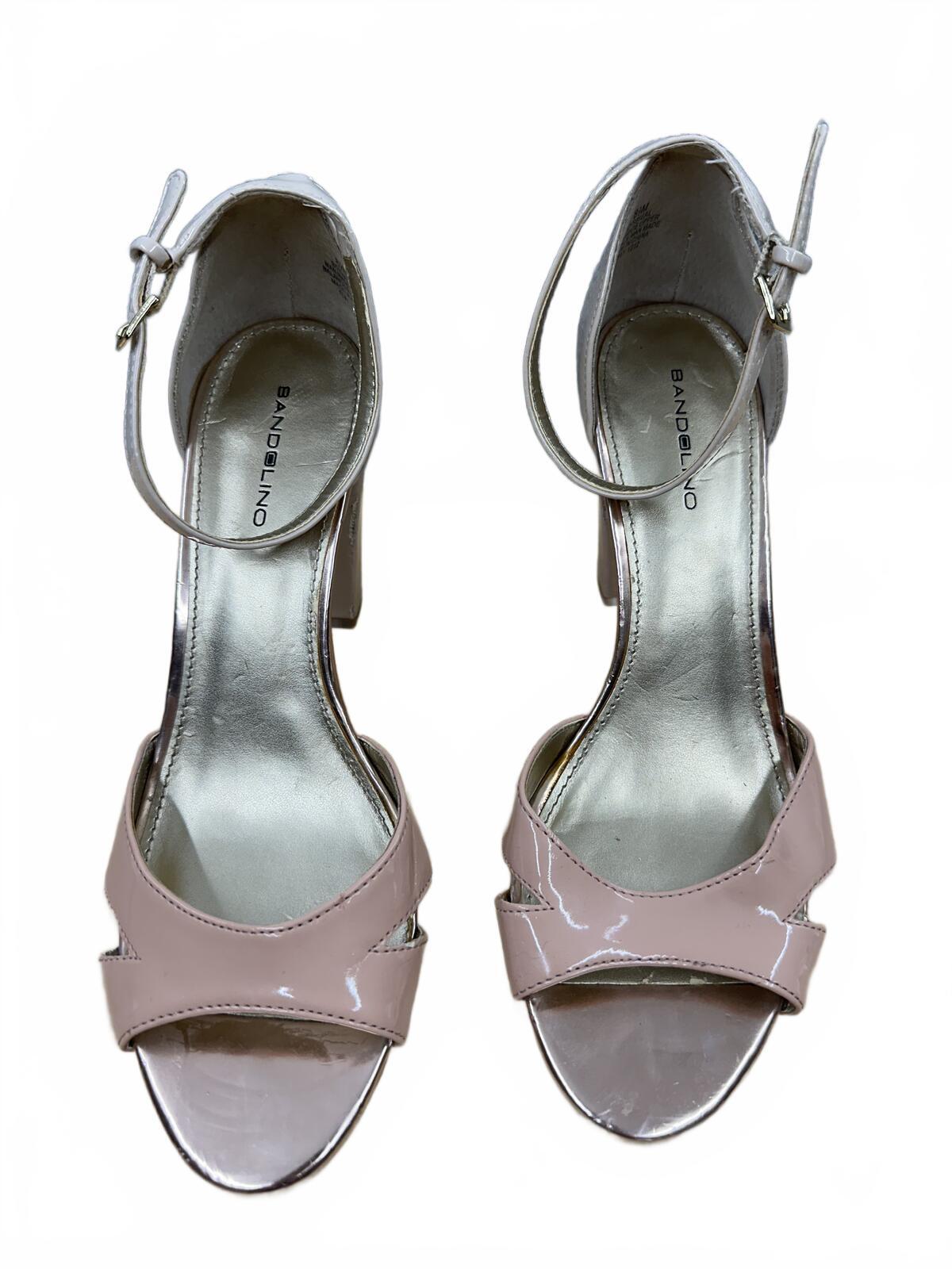 Bandolino Pastel Pink and Beige Patent Ankle Strap Block Heel Sandals Y2K Retro