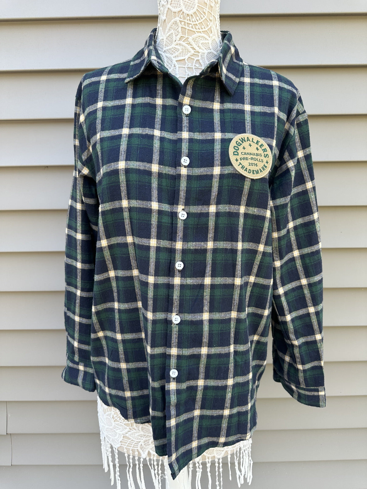 Dogwalkers Green Beige Plaid Button Up Shirt Vintage Casual Indie