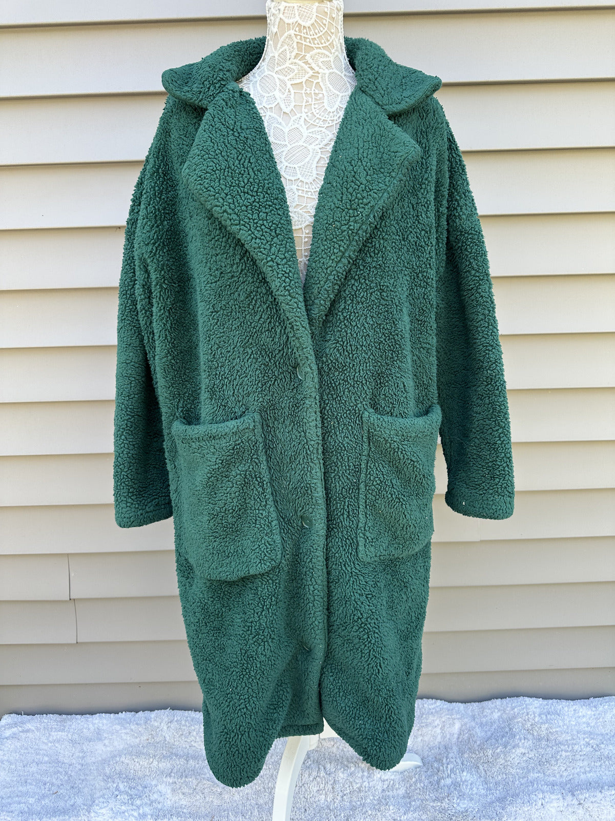 Forever 21 Dark Green Teddy Coat Cozy Streetwear Casual Outerwear