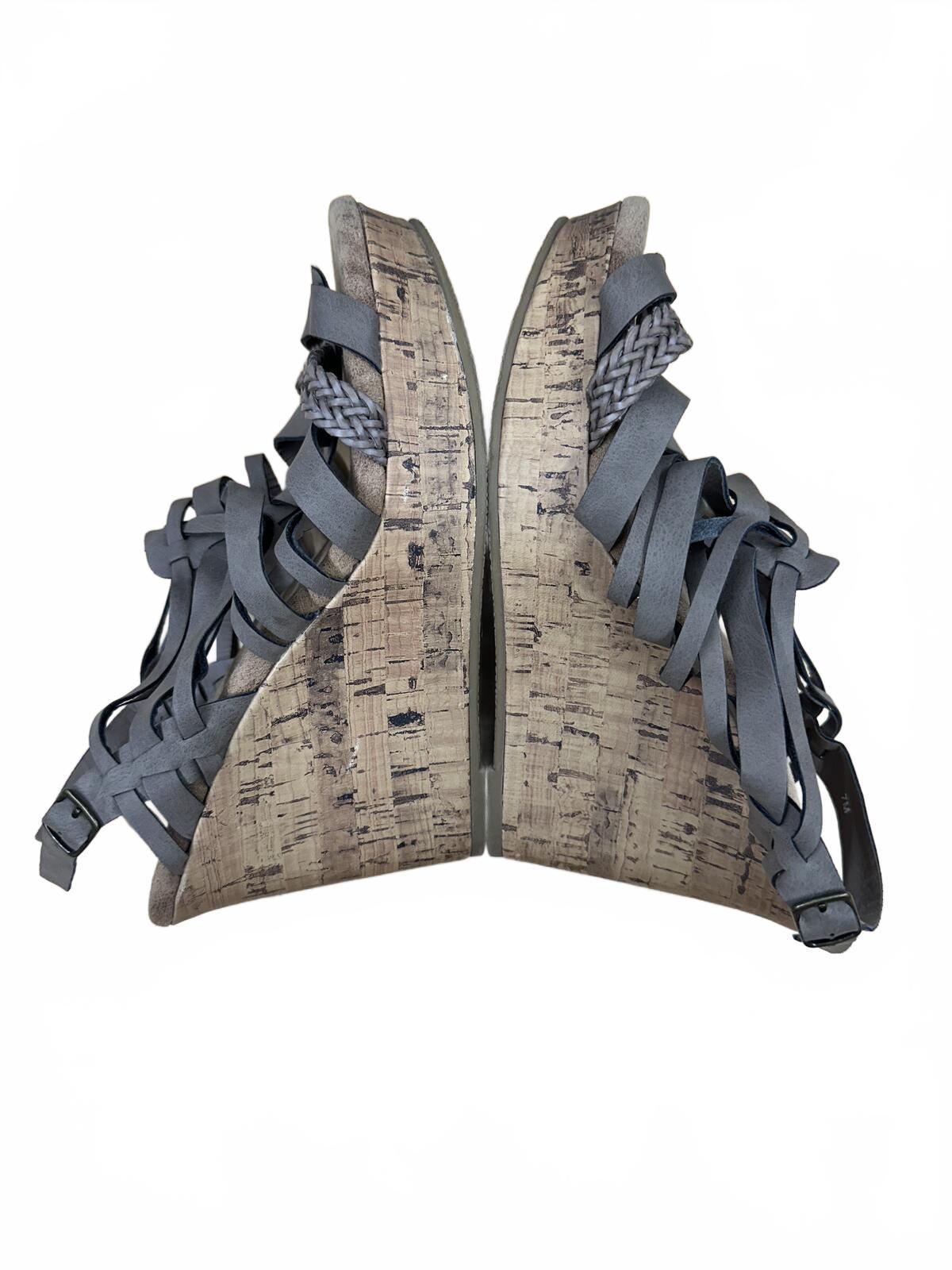Maurices Gray Braided Cork Wedge Sandals Y2K Boho Festival
