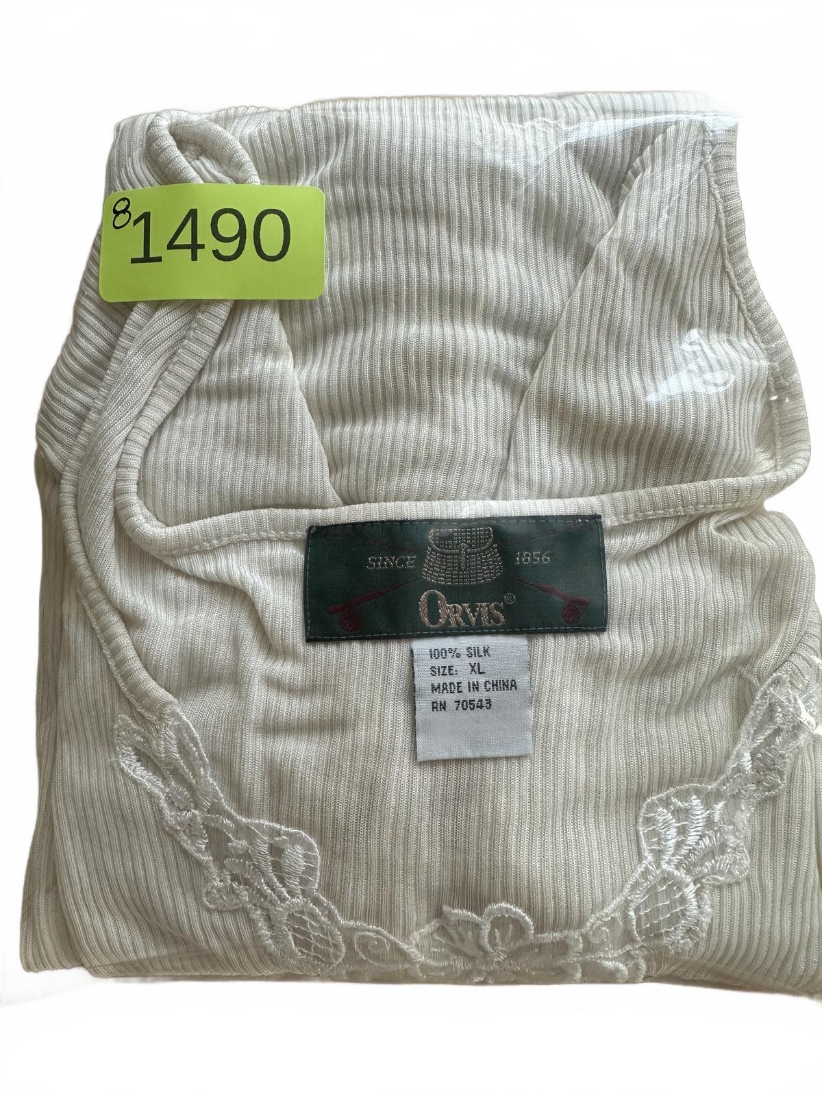 Orvis Cream Silk Ribbed Long Sleeve Top with Floral Embroidery