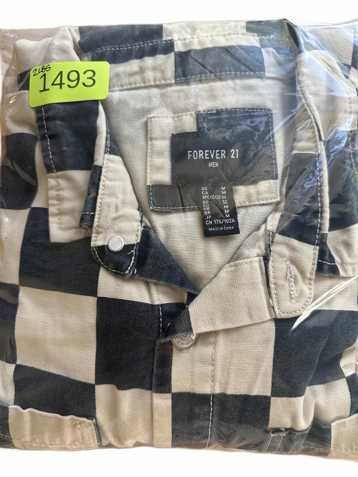 FOREVER 21 Men's Black and Cream Checkerboard Button Up Jacket
