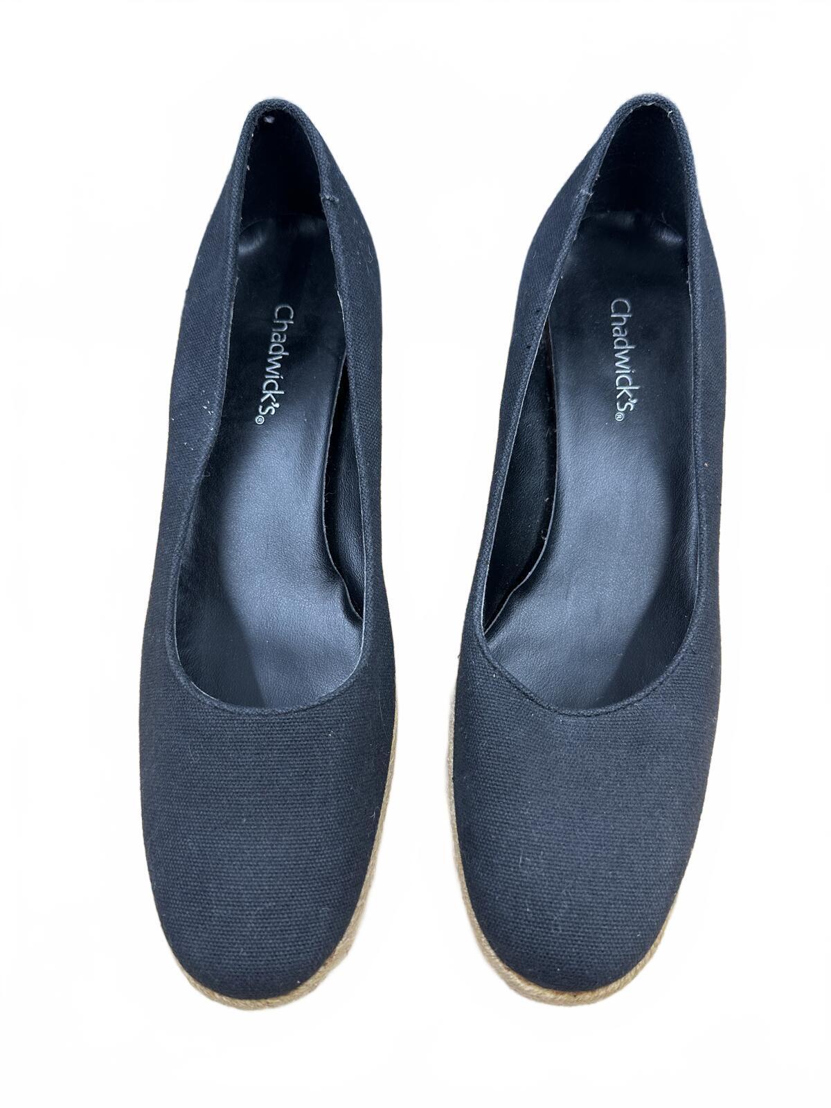 Chadwicks Black Espadrille Wedge Pumps with Rope Trim Minimalist Classic
