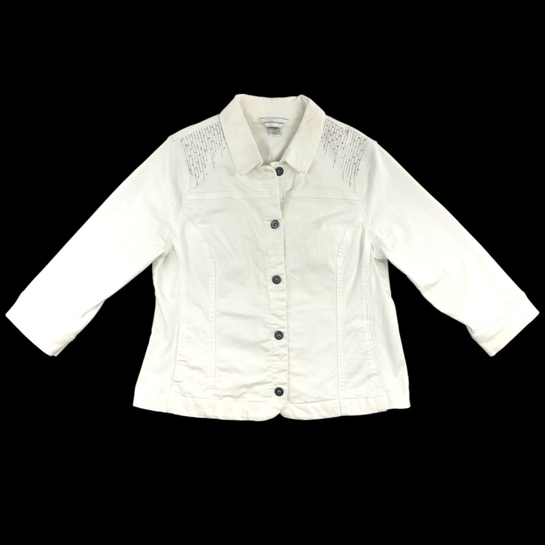 Christopher & Banks Rhinestone Embellished White Denim Jacket