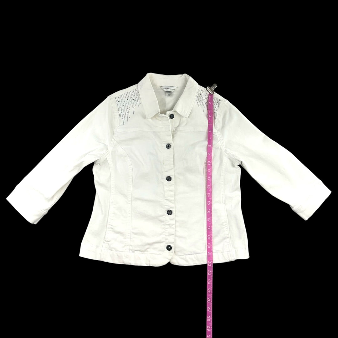 Christopher & Banks Rhinestone Embellished White Denim Jacket