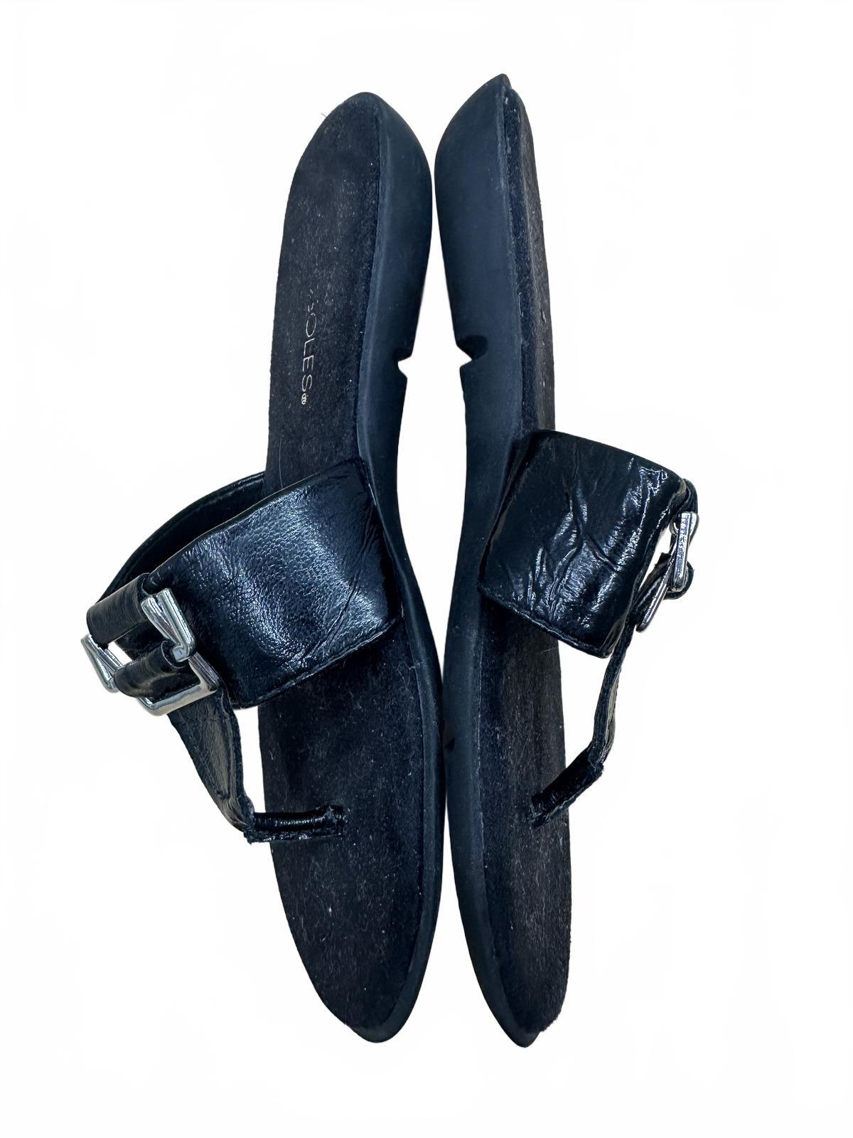 Aerosoles Black Leather Slide Sandals with Buckle Detail