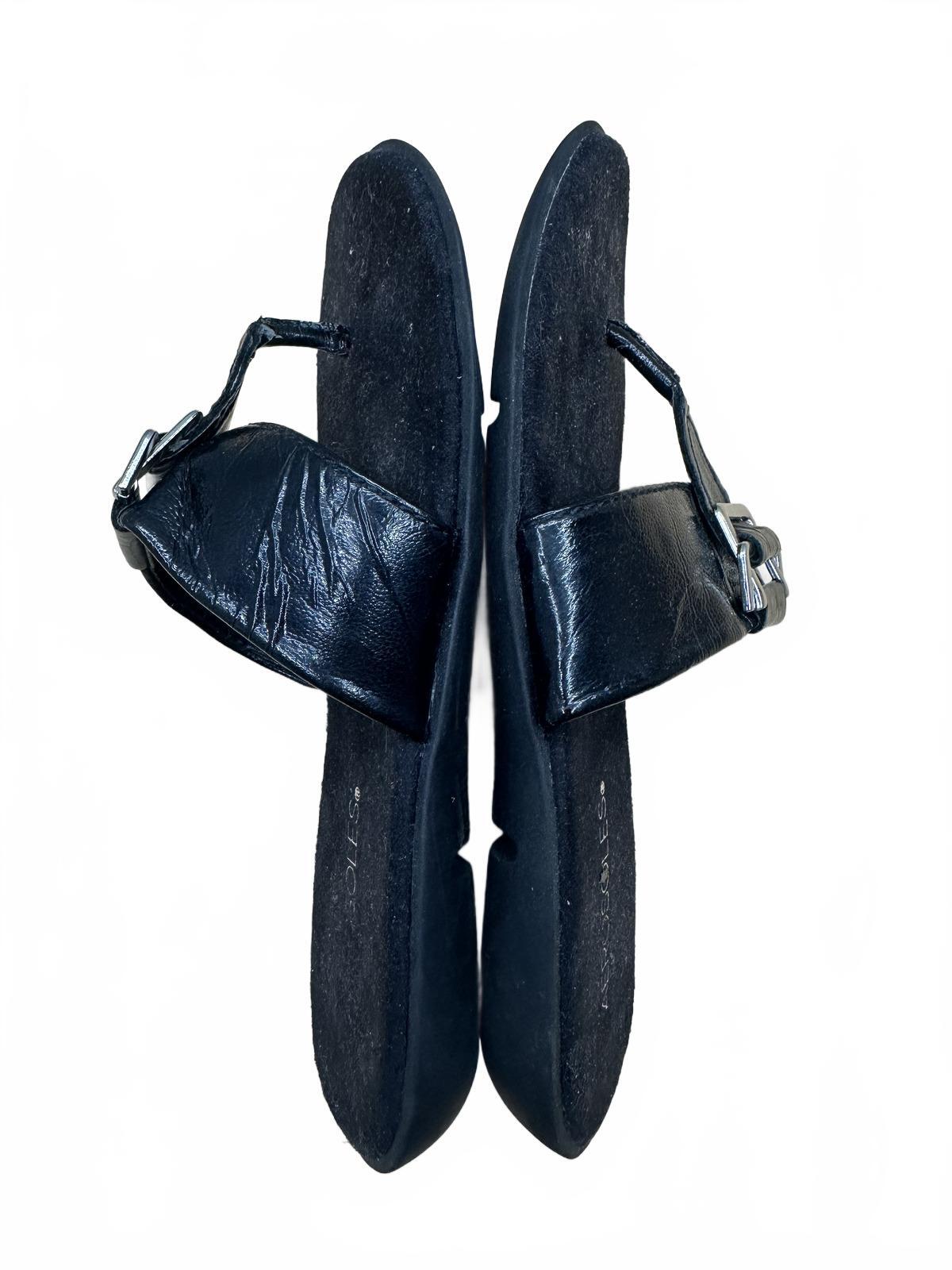 Aerosoles Black Leather Slide Sandals with Buckle Detail