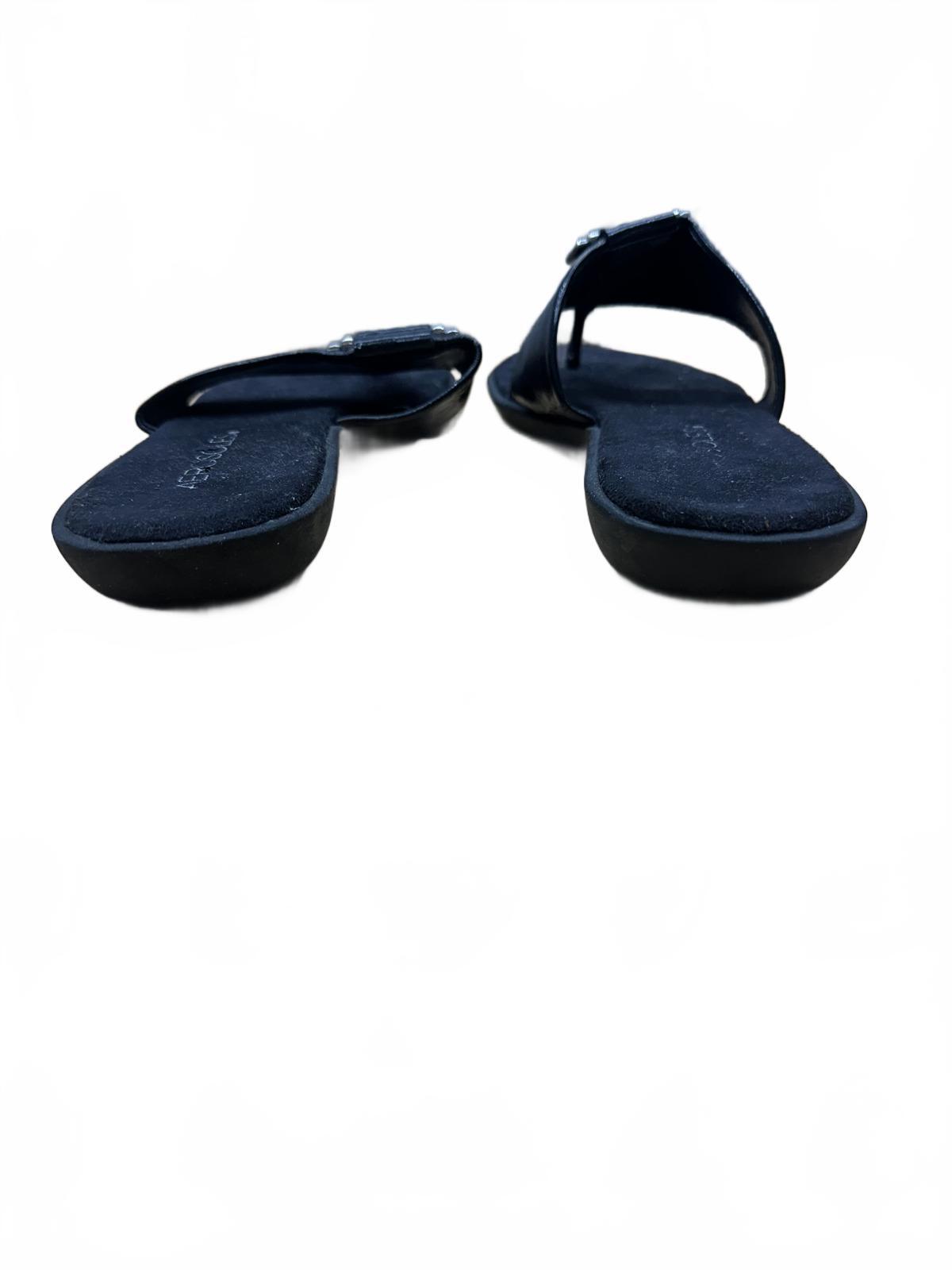 Aerosoles Black Leather Slide Sandals with Buckle Detail