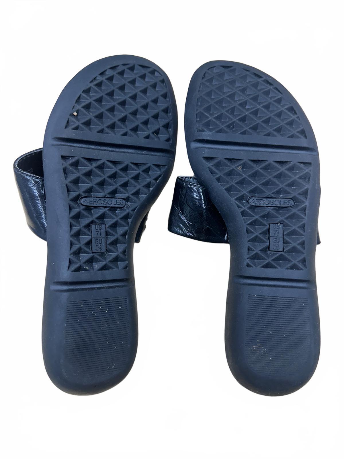 Aerosoles Black Leather Slide Sandals with Buckle Detail