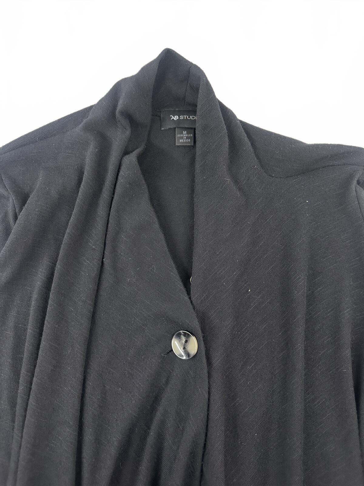 AB Studio Black Draped Open Front Cardigan Minimalist Avant Garde Style