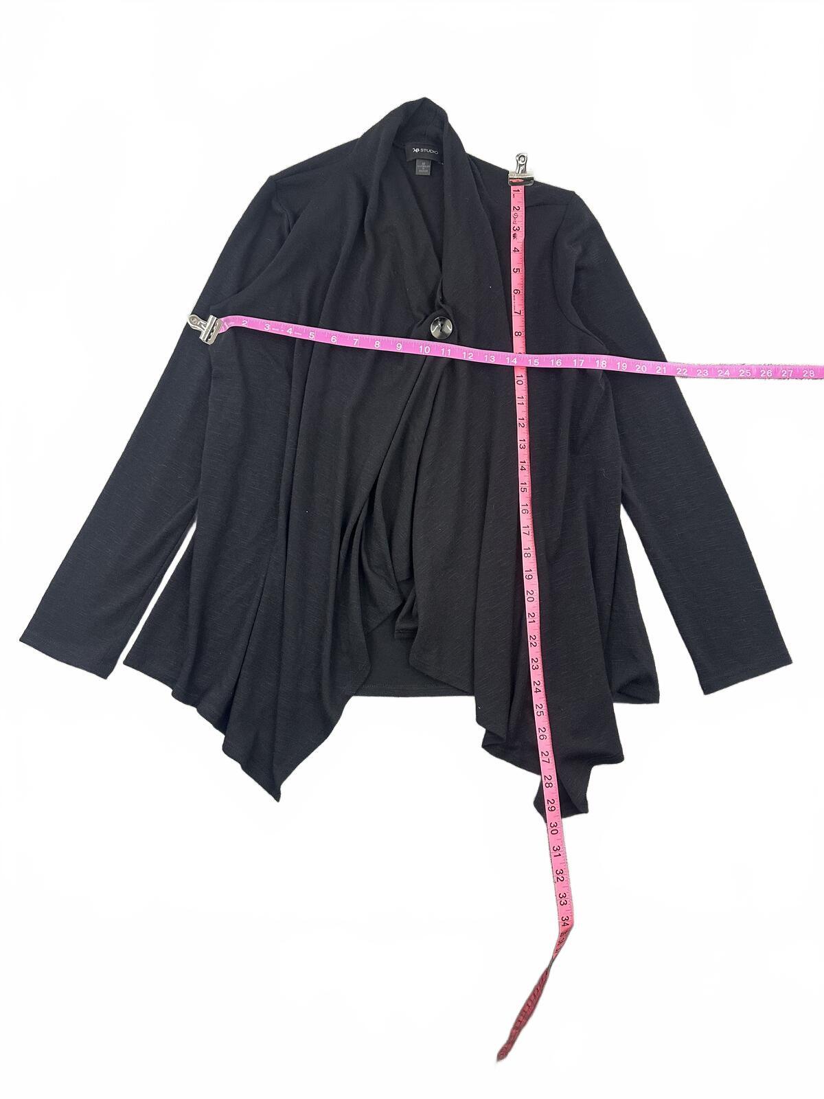 AB Studio Black Draped Open Front Cardigan Minimalist Avant Garde Style