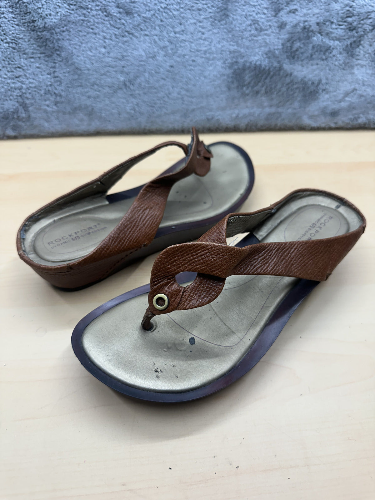 Rockport Brown Leather Wedge Sandals Bohemian Casual Summer