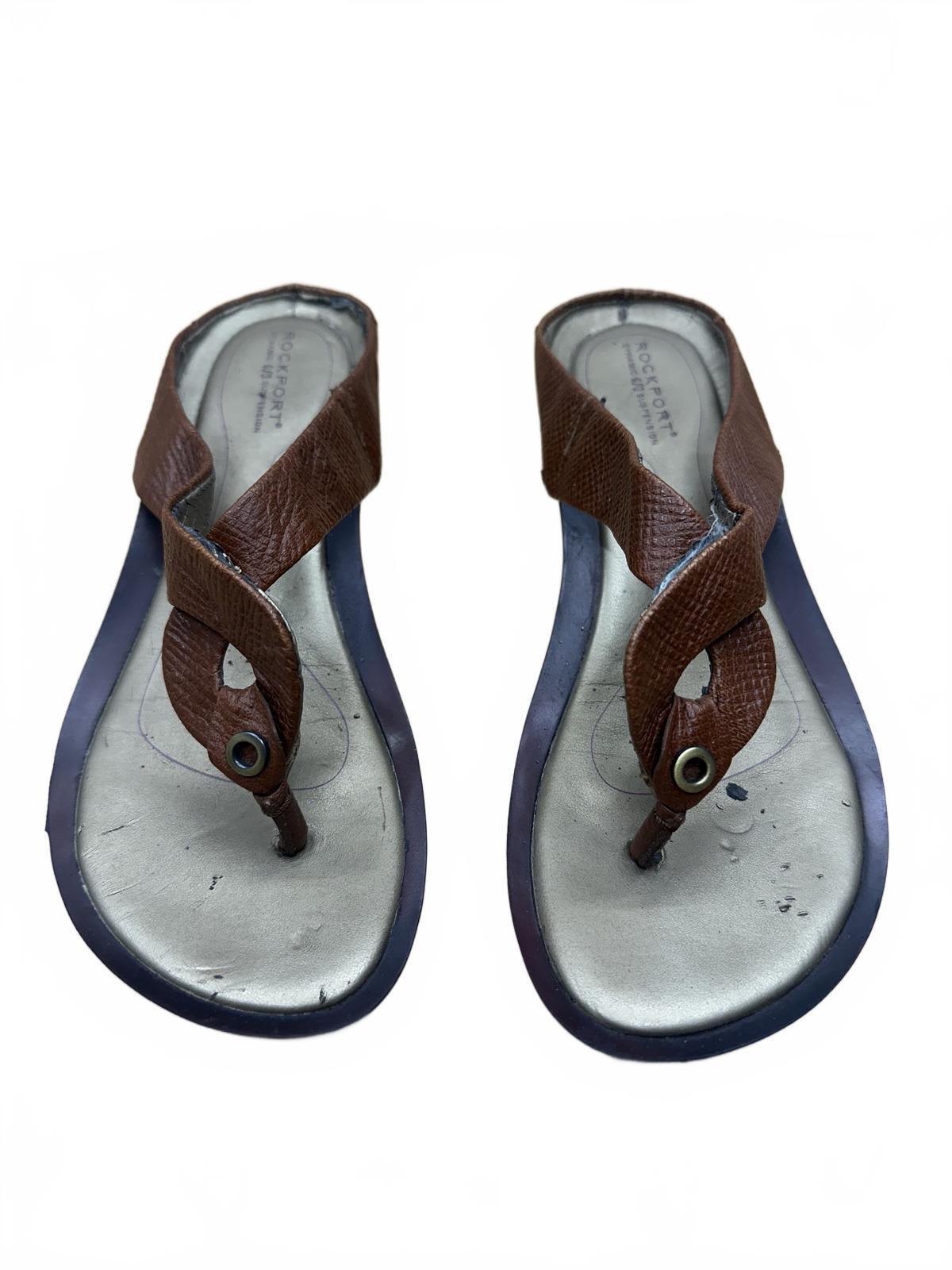 Rockport Brown Leather Wedge Sandals Bohemian Casual Summer