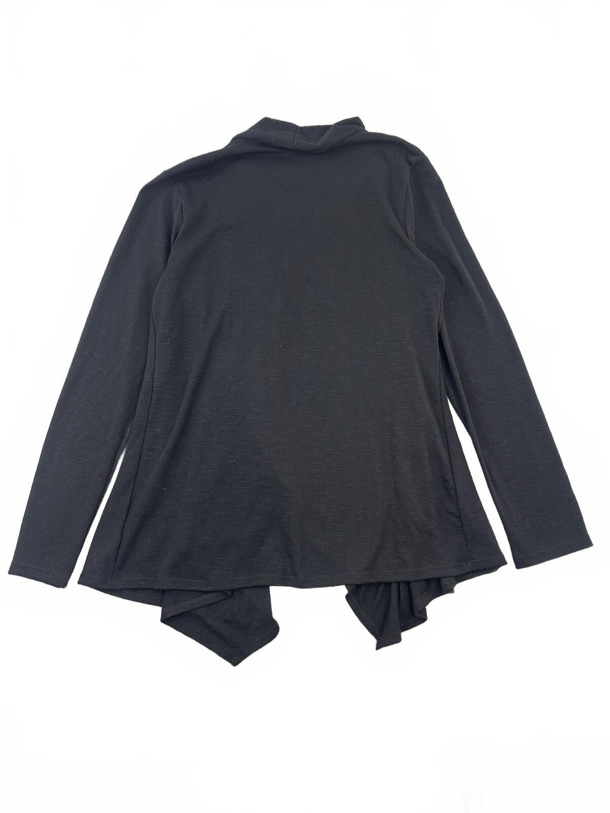 AB Studio Black Draped Open Front Cardigan Minimalist Avant Garde Style