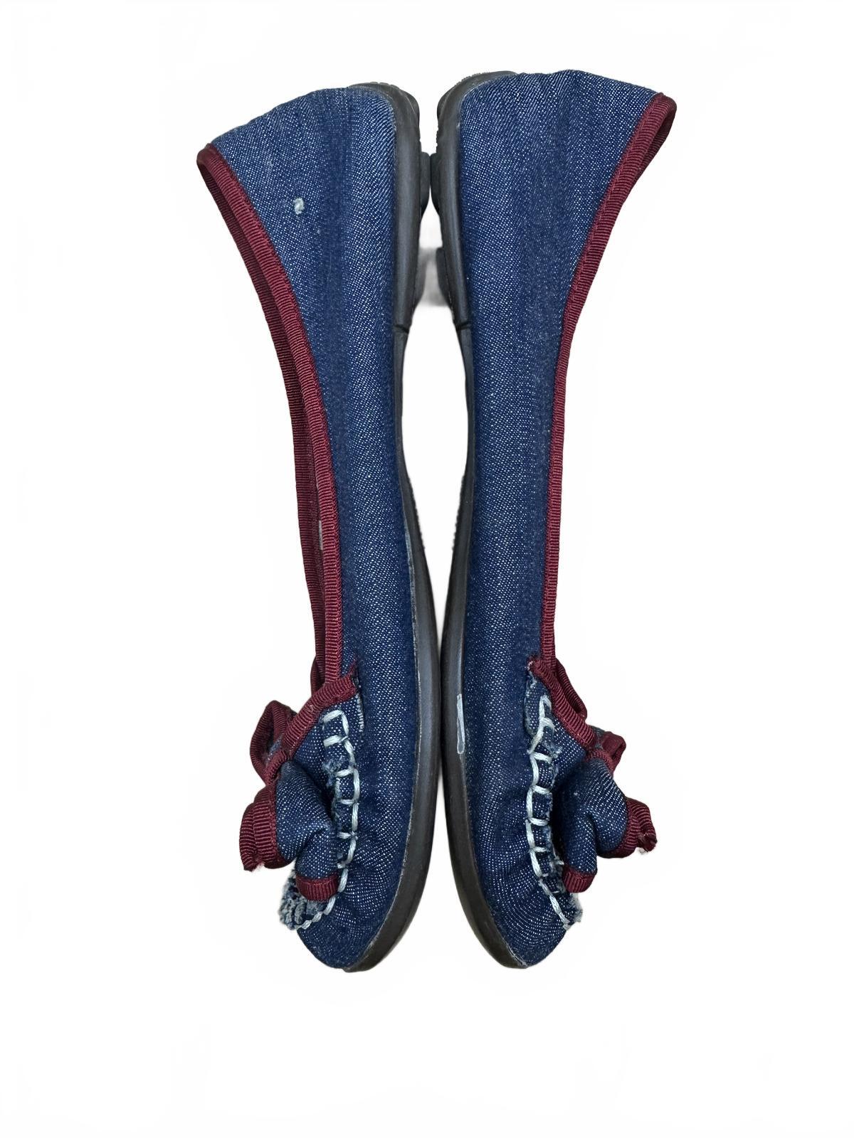 American Eagle Denim Ballet Flats with Burgundy Bow Trim