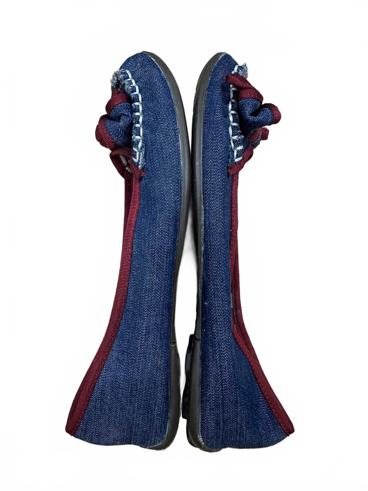 American Eagle Denim Ballet Flats with Burgundy Bow Trim