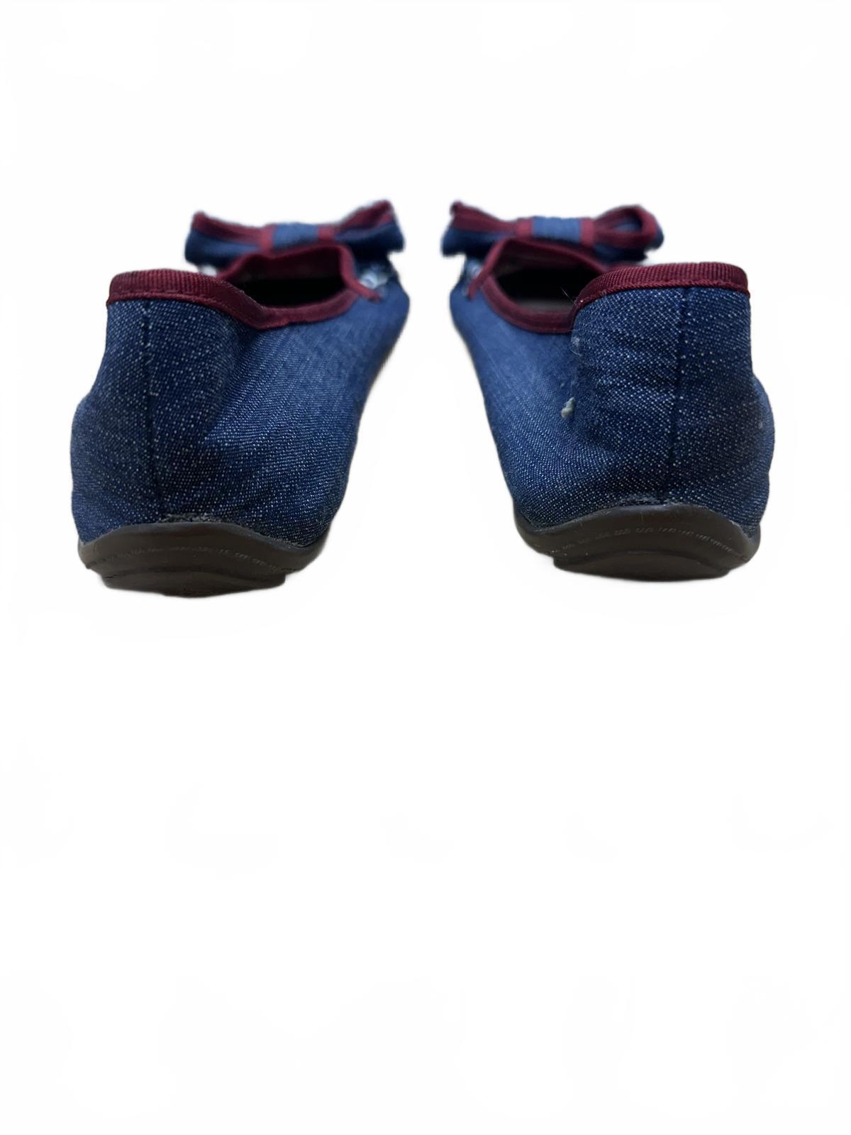 American Eagle Denim Ballet Flats with Burgundy Bow Trim