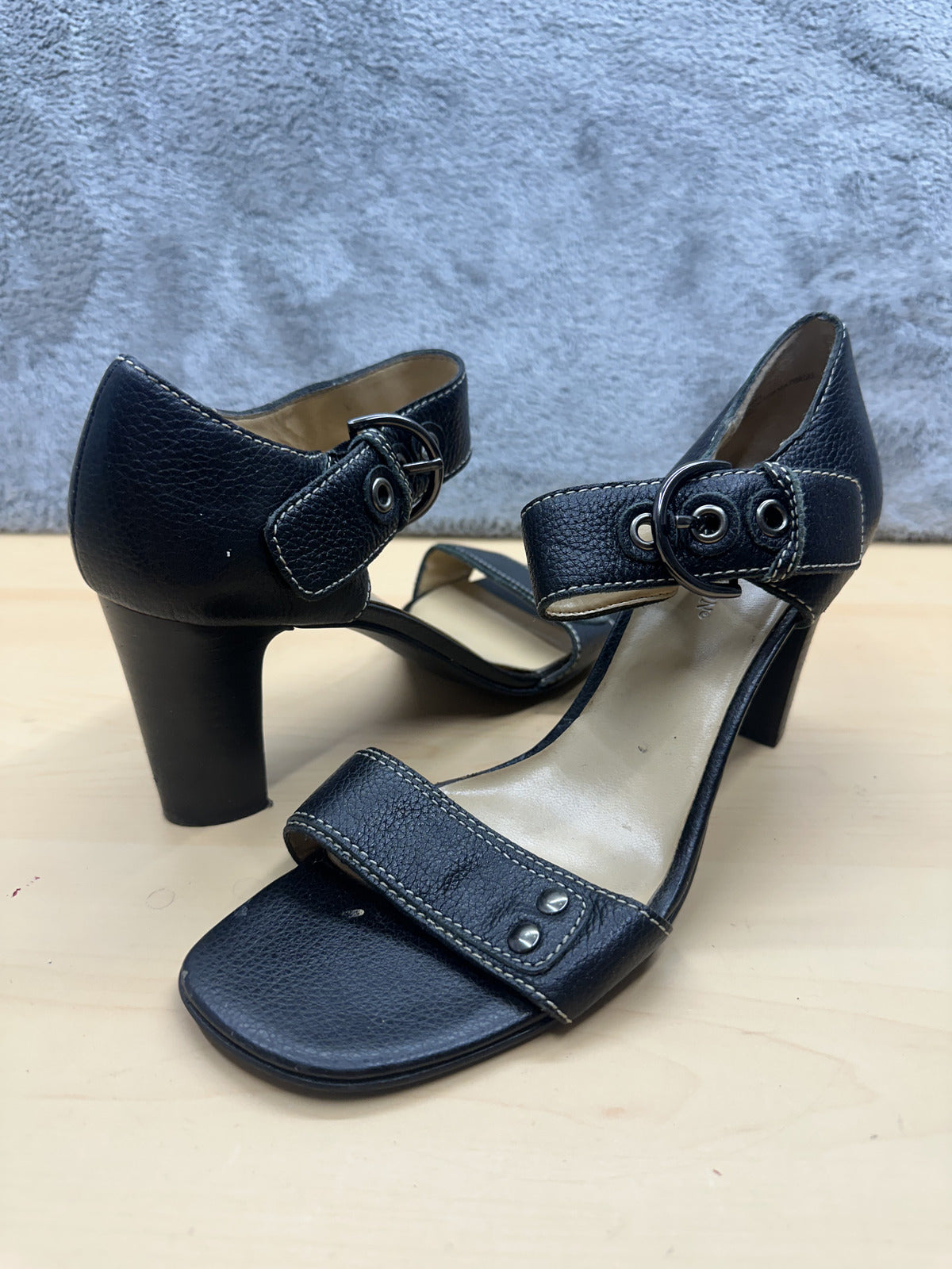 Worthington Classic Black Leather Ankle Strap Heels