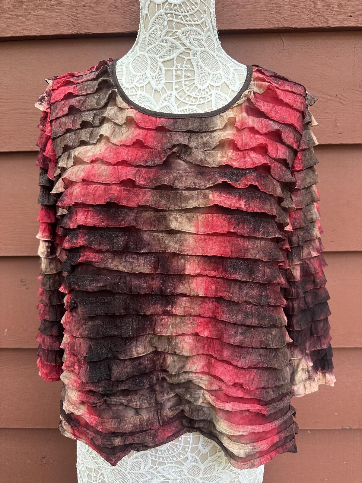 Notations Textured Ruffle Layered Top Boho Y2K Fairycore Multicolor Blouse