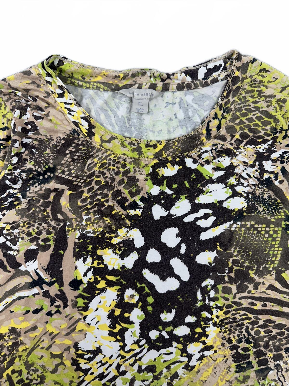 Laura Ashley Y2K Abstract Animal Print Top in Multicolor with 3/4 Sleeves