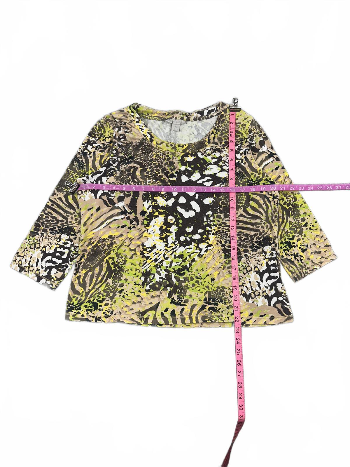 Laura Ashley Y2K Abstract Animal Print Top in Multicolor with 3/4 Sleeves