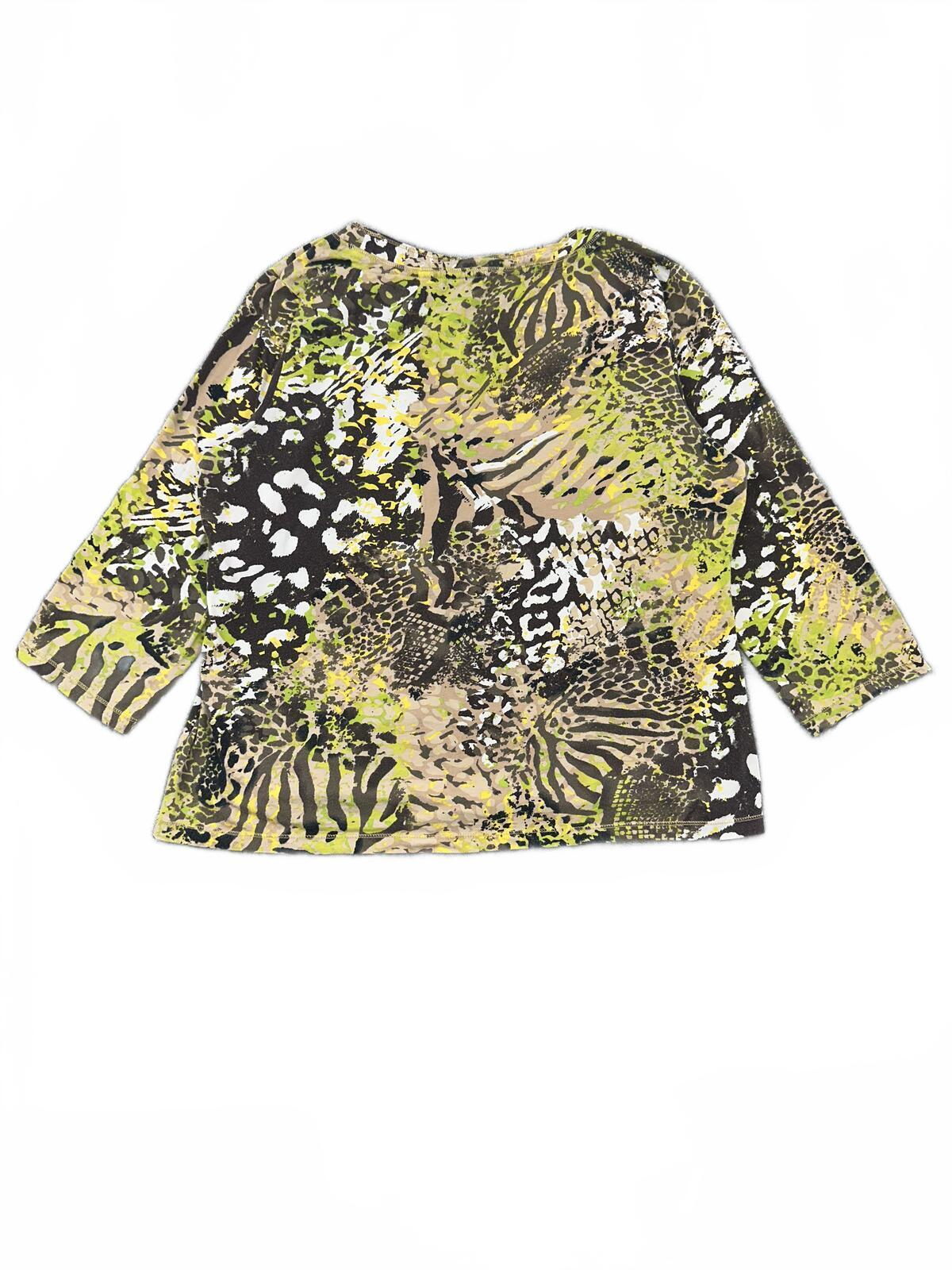 Laura Ashley Y2K Abstract Animal Print Top in Multicolor with 3/4 Sleeves