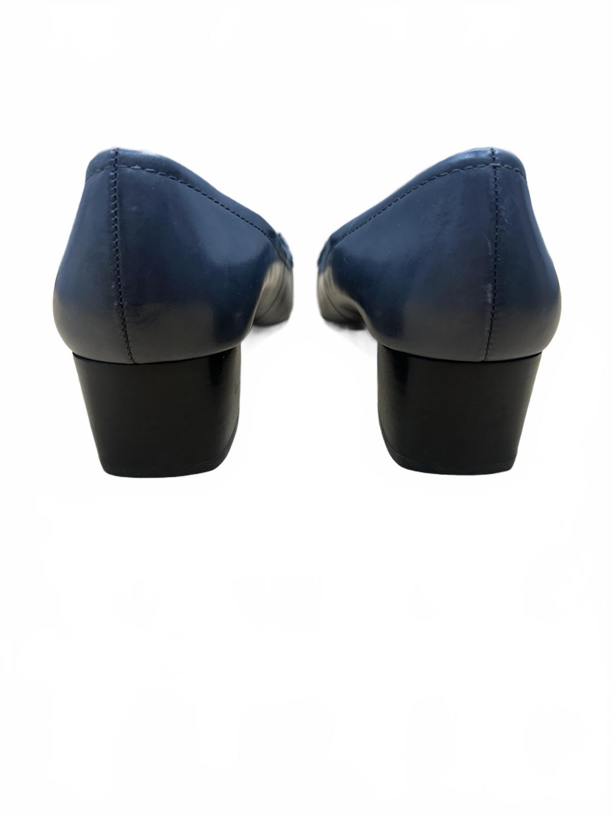 Franco Sarto Classic Black Leather Low Heel Pumps Square Toe Buckle Detail