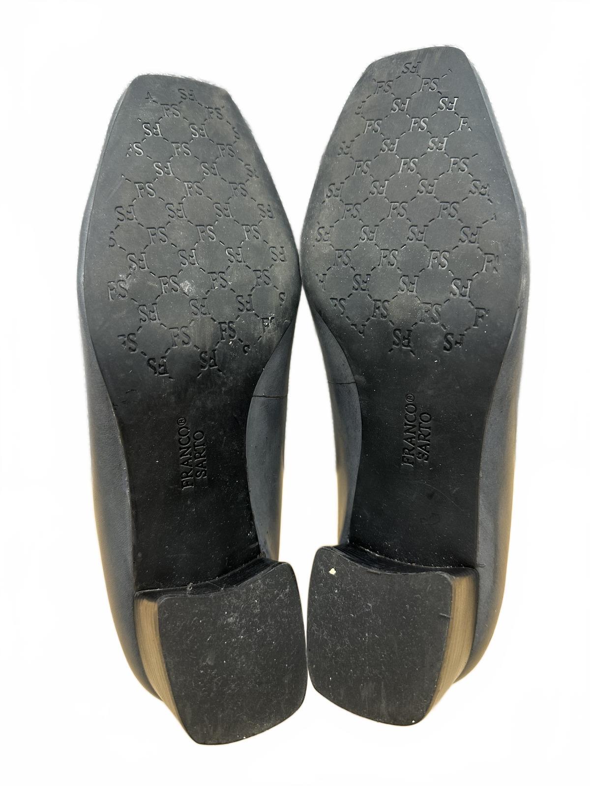 Franco Sarto Classic Black Leather Low Heel Pumps Square Toe Buckle Detail