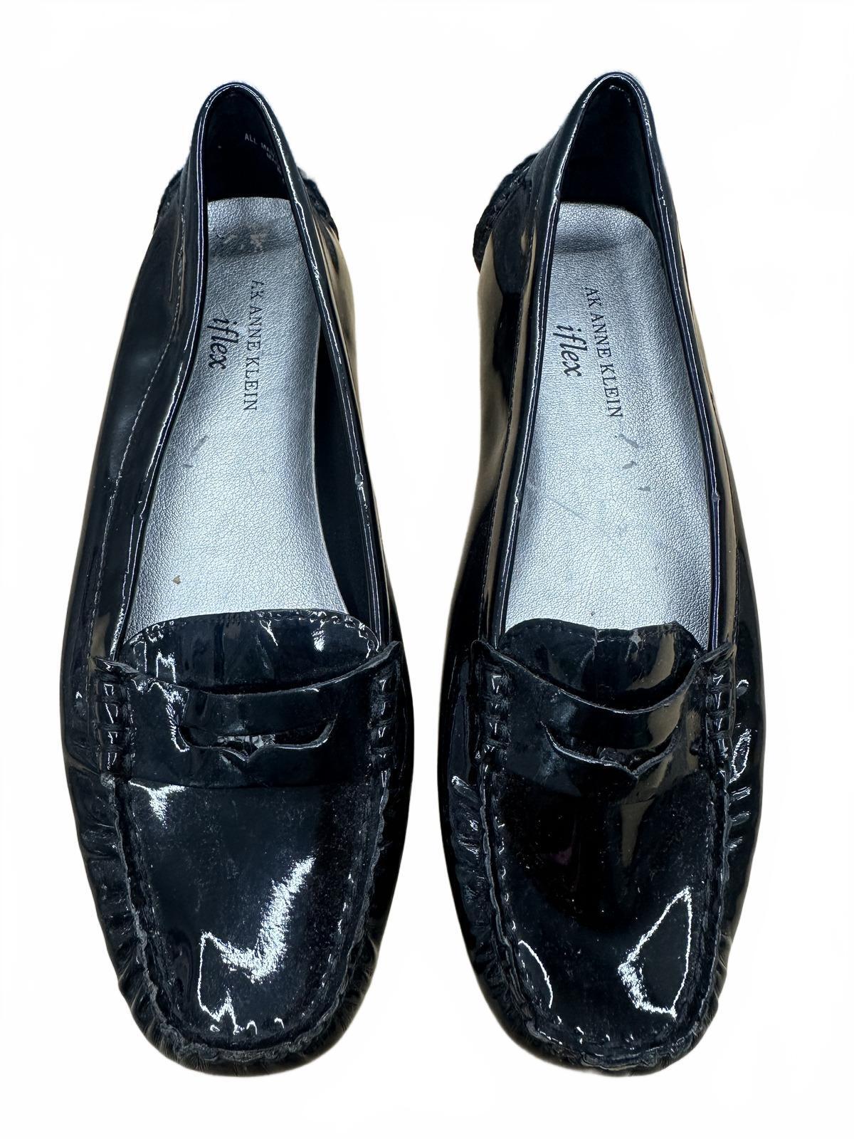 Anne Klein Black Patent Leather Loafers Classic Slip On Shoes