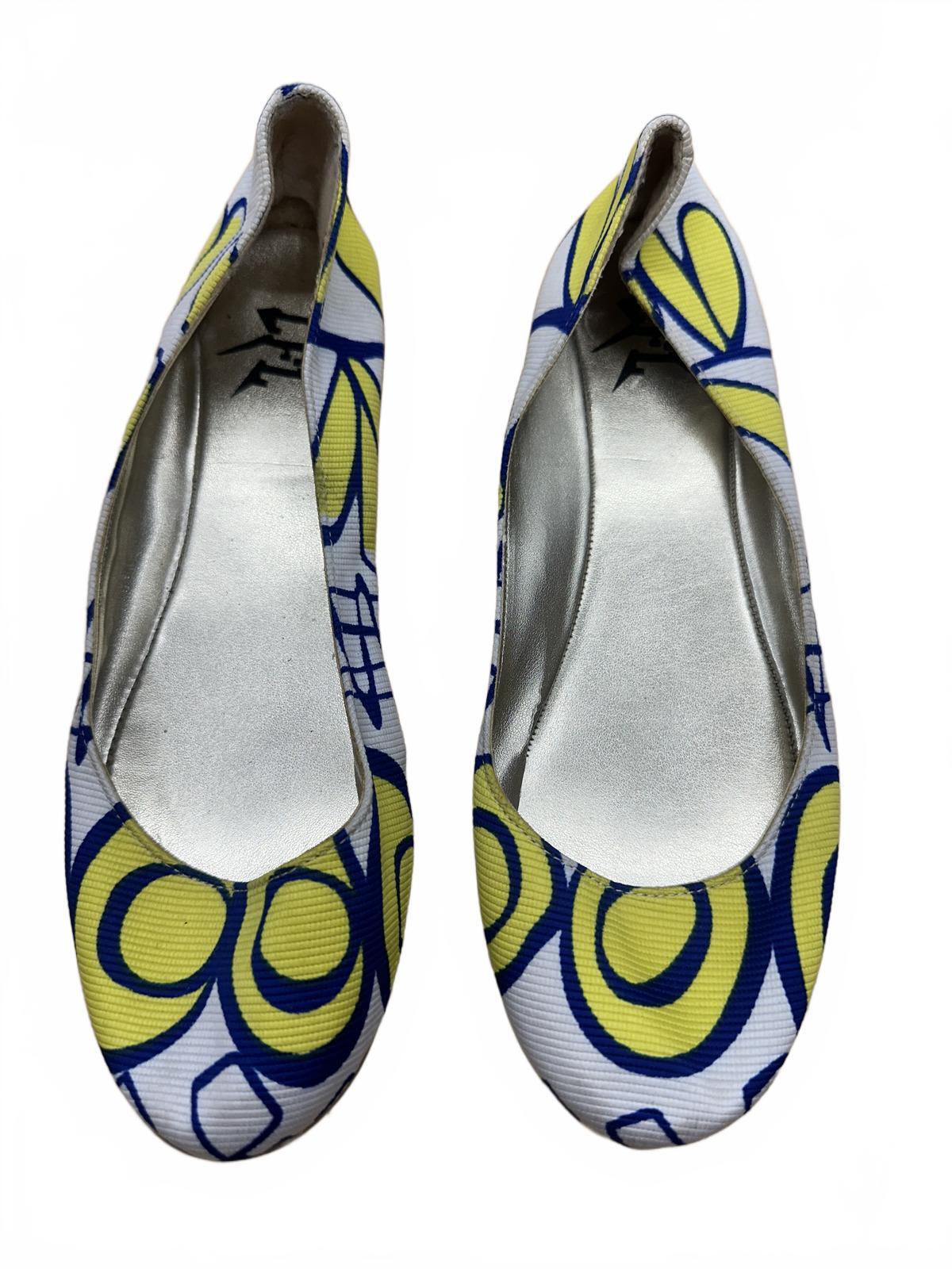 Ballet Flats Yellow Blue Floral Slip On Retro Casual