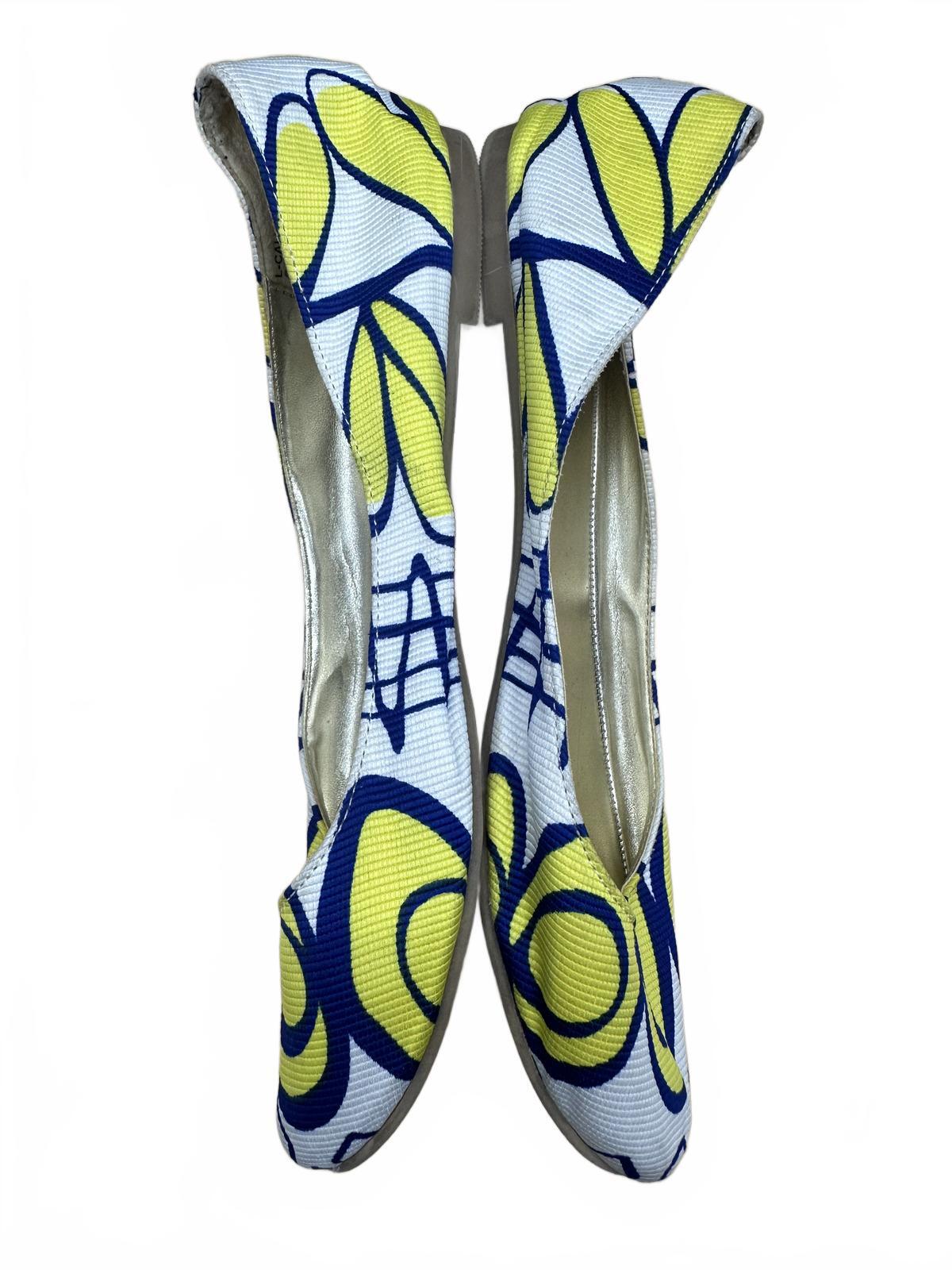 Ballet Flats Yellow Blue Floral Slip On Retro Casual