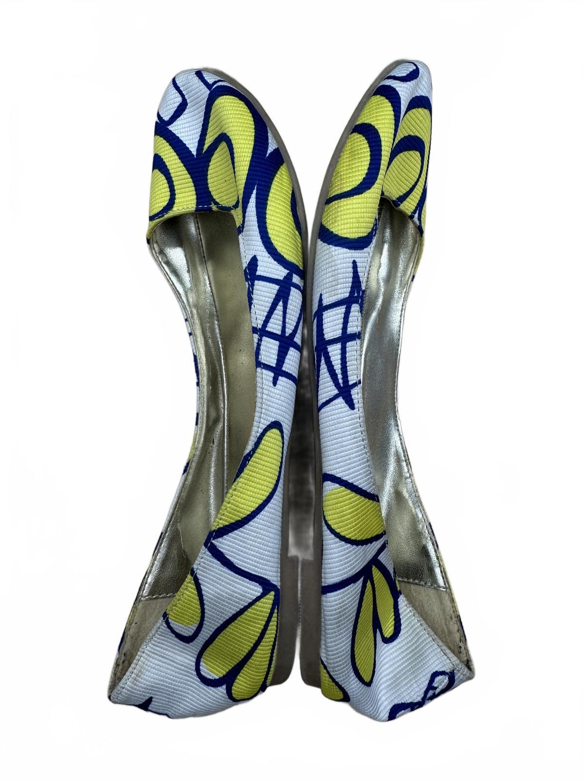 Ballet Flats Yellow Blue Floral Slip On Retro Casual