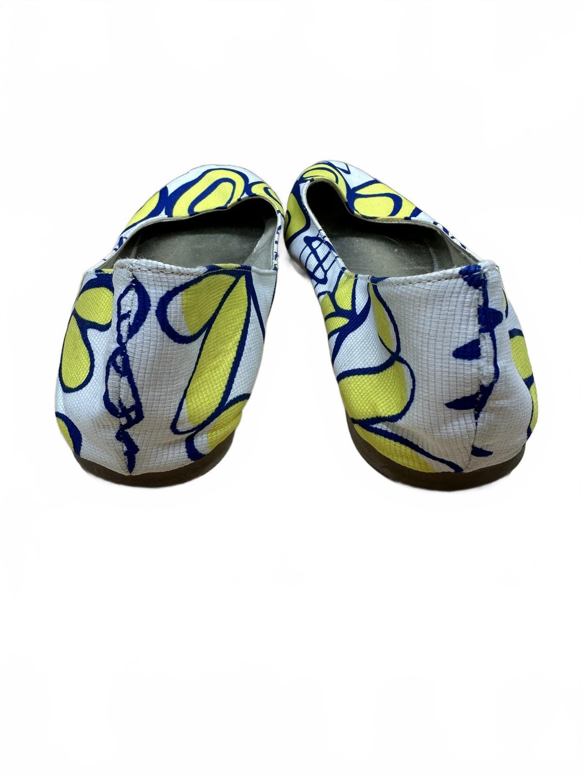 Ballet Flats Yellow Blue Floral Slip On Retro Casual