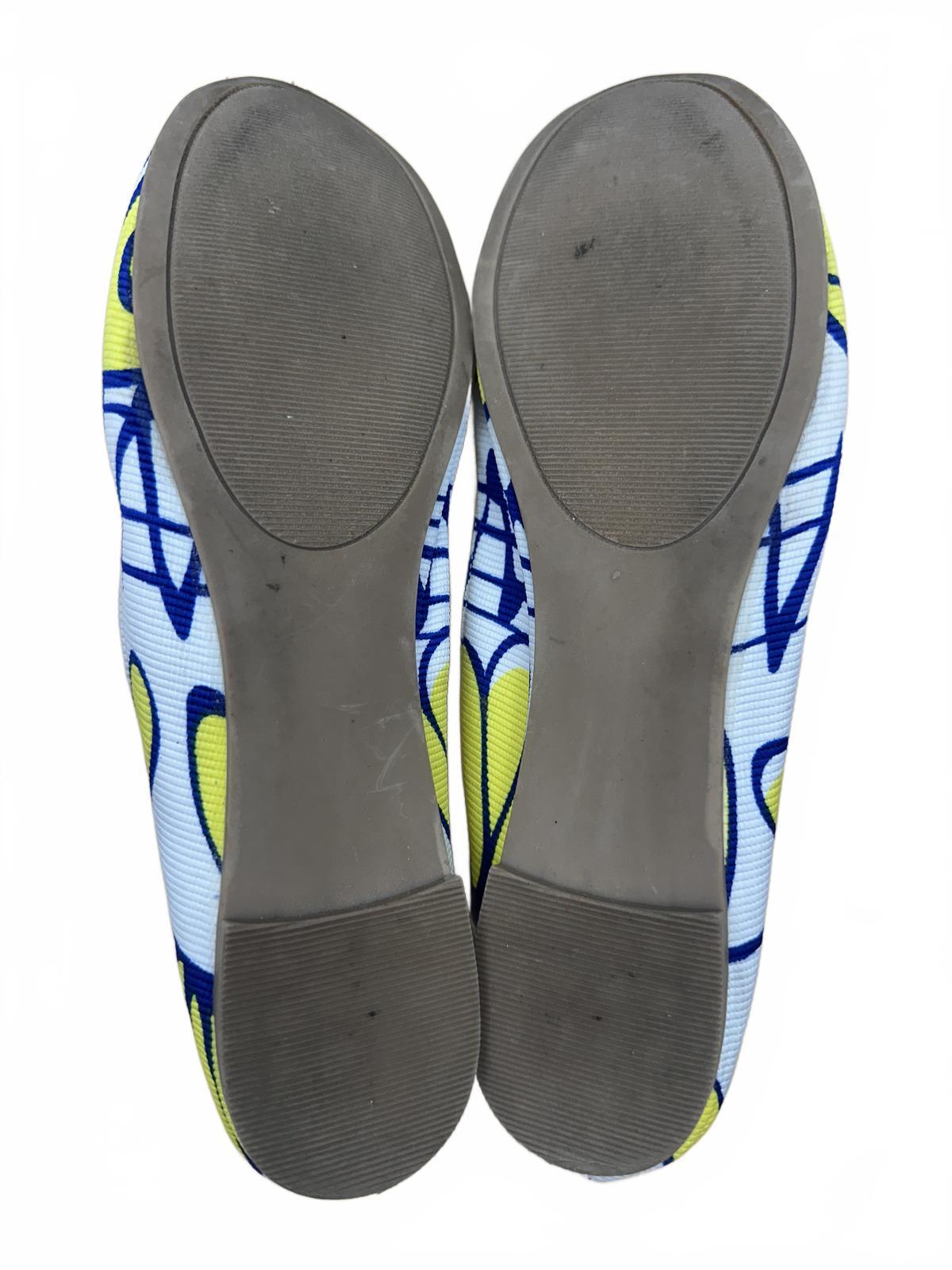 Ballet Flats Yellow Blue Floral Slip On Retro Casual