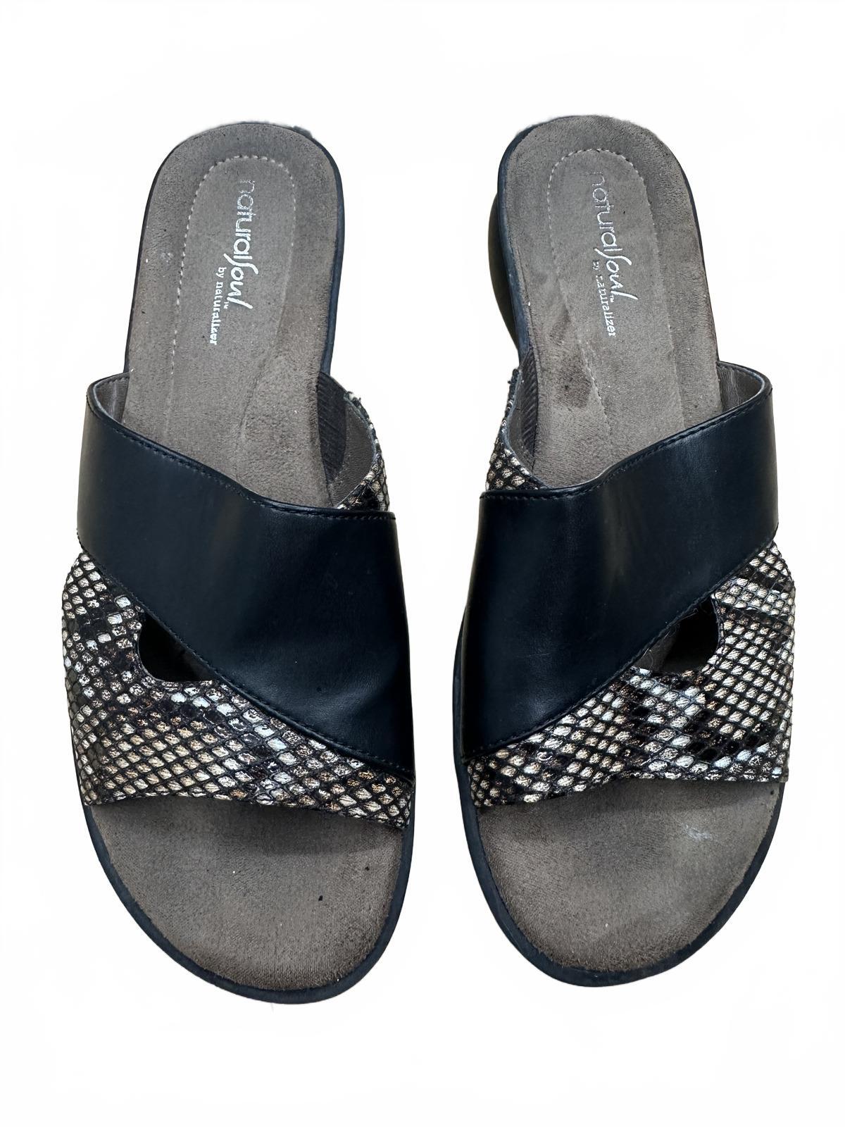 Natural Soul Slide Sandals Black and Snake Print Casual Summer Comfort