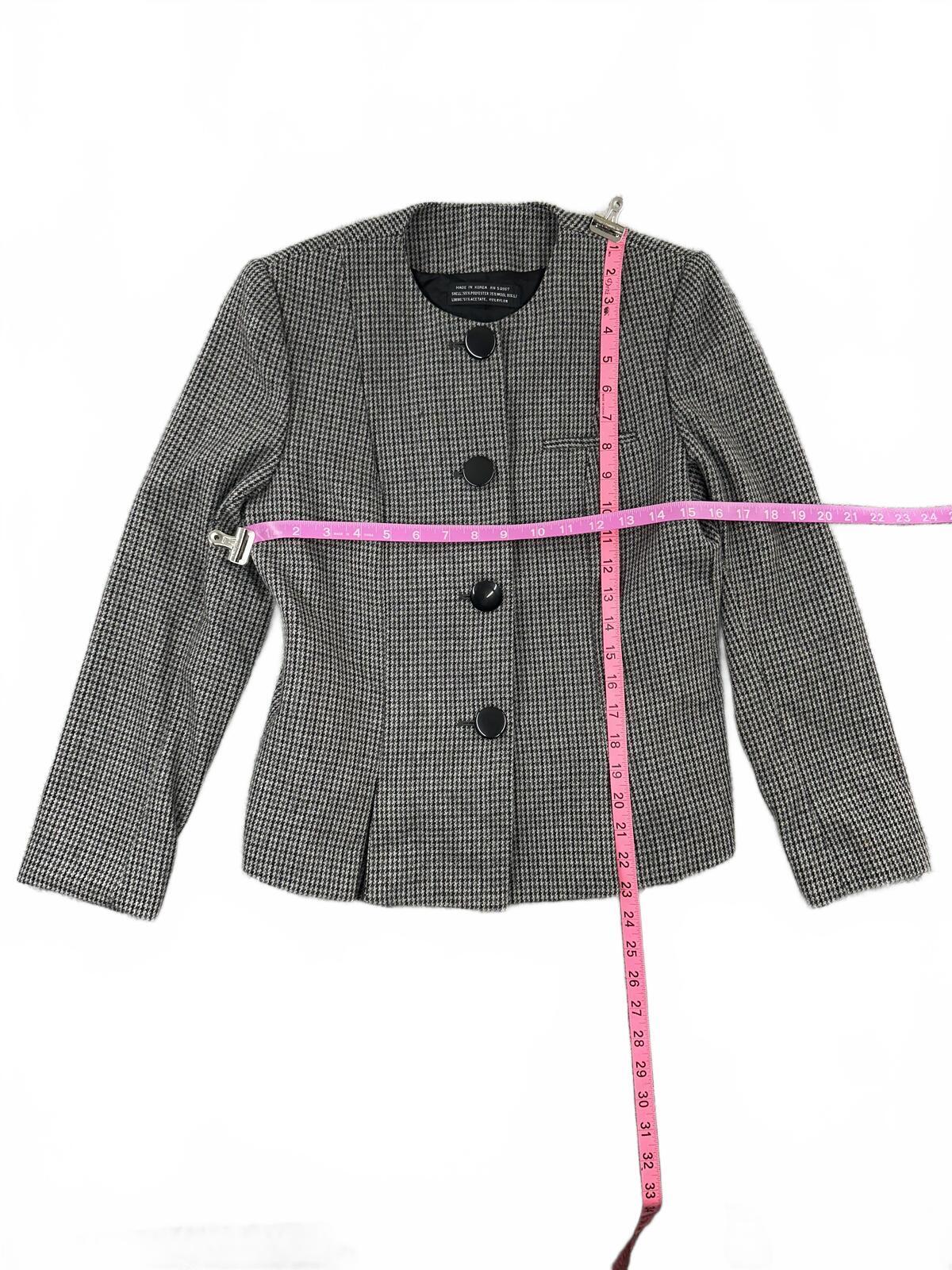 Gilet Vintage Houndstooth Tailored Blazer Jacket Gray Black Cropped Preppy Work