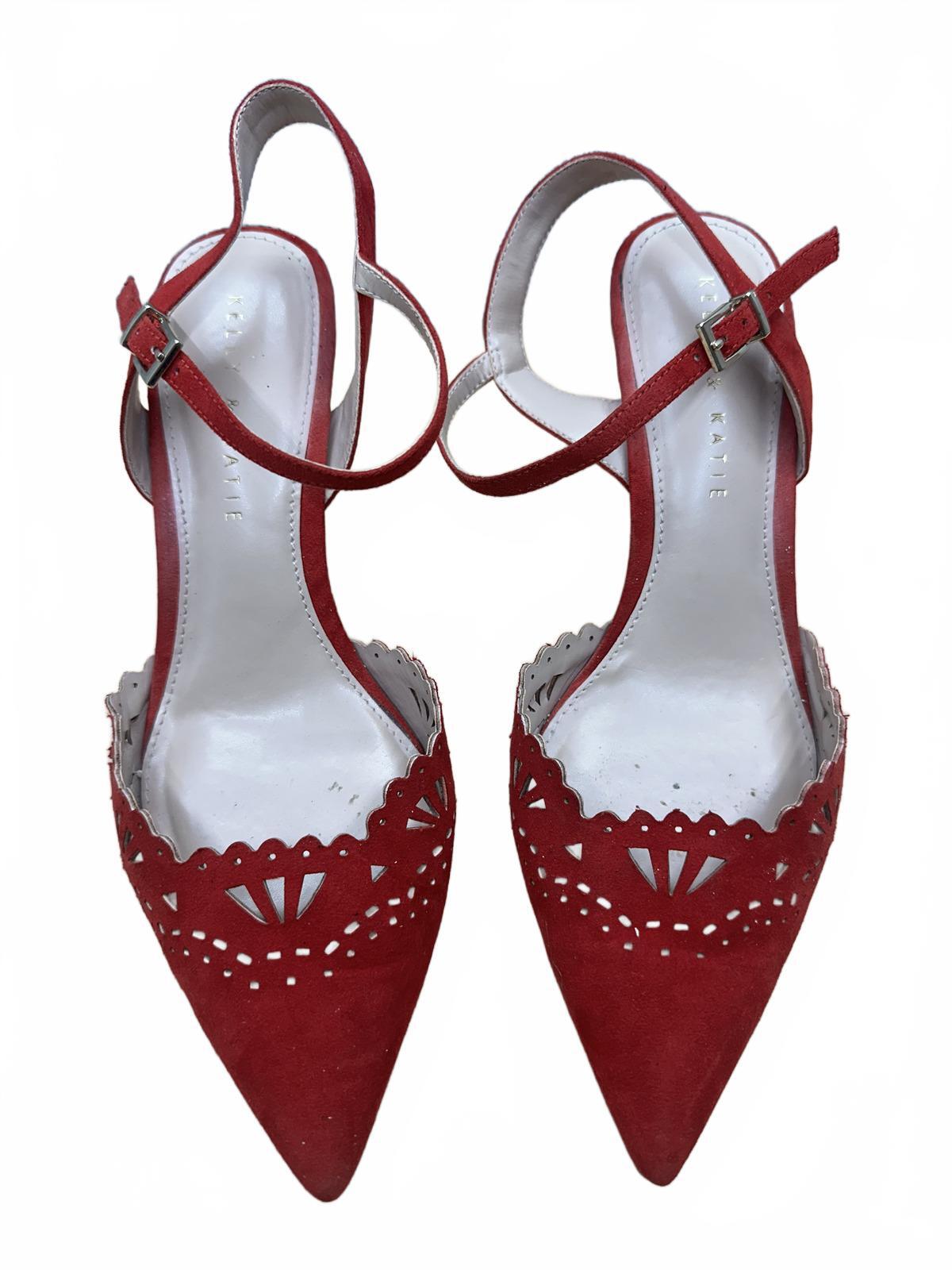 Kelly & Katie Red Suede Pointed Toe Ankle Strap Heels