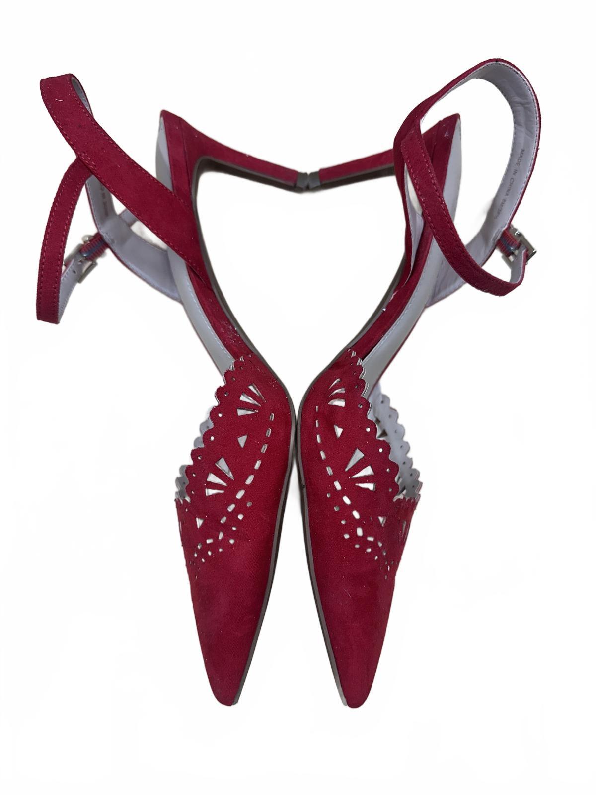 Kelly & Katie Red Suede Pointed Toe Ankle Strap Heels