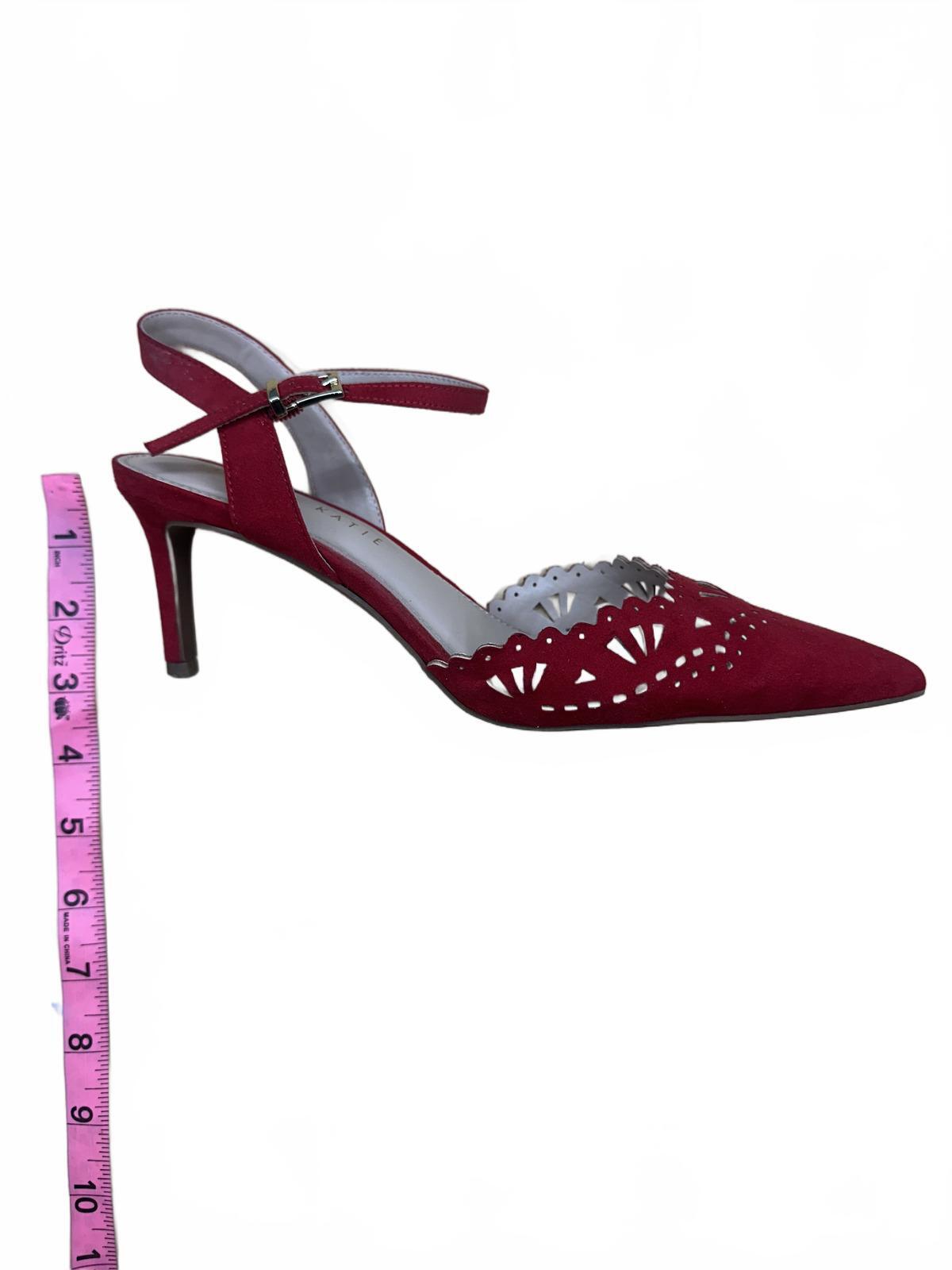 Kelly & Katie Red Suede Pointed Toe Ankle Strap Heels