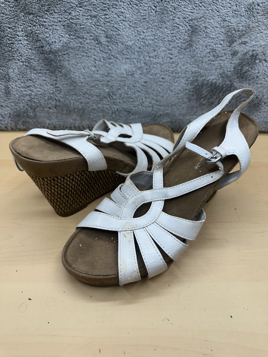 Aerosoles White Wedge Sandals with Woven Heels Bohemian Cottagecore