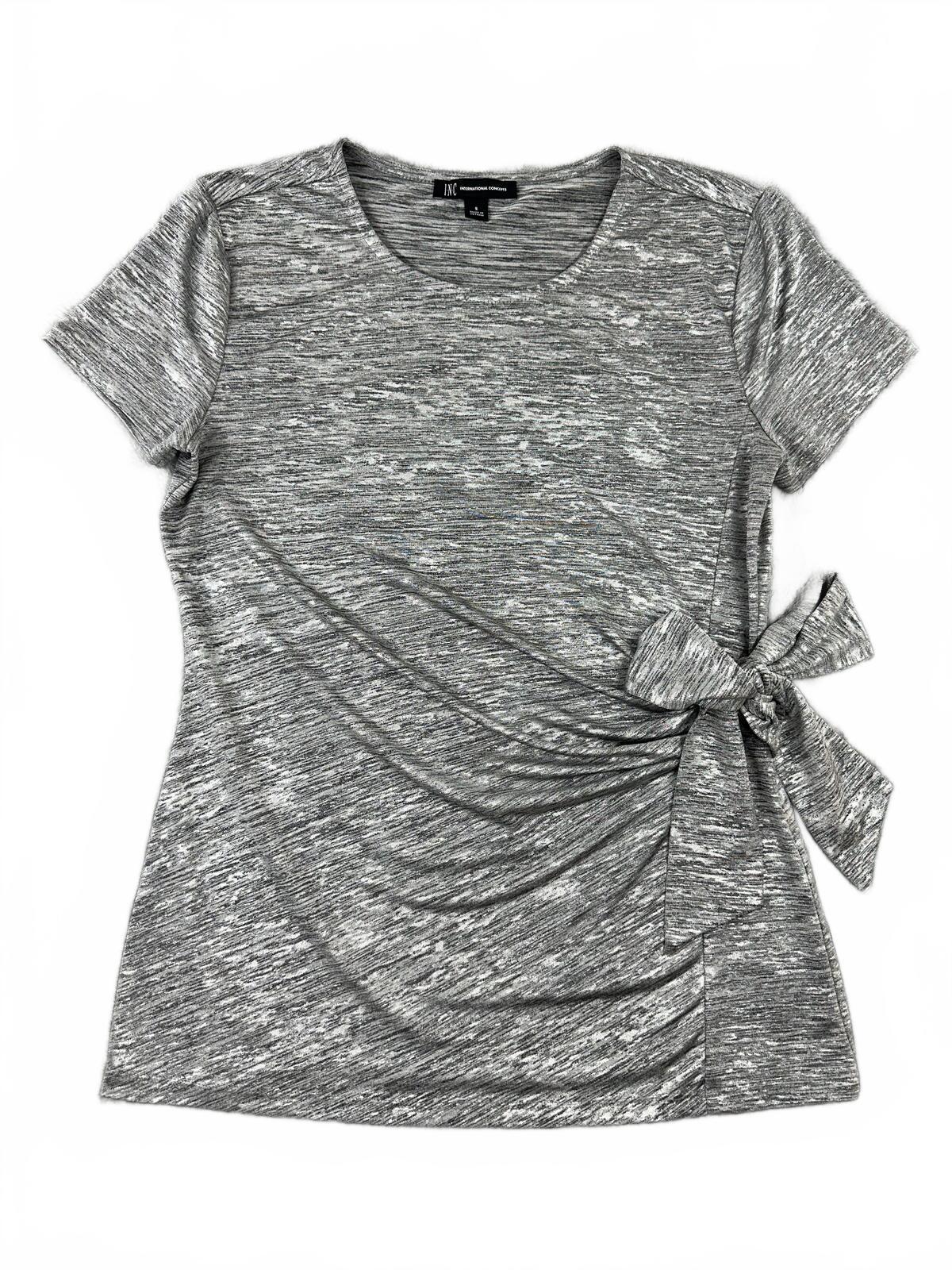 INC International Concepts Gray Side Tie Ruched Tee