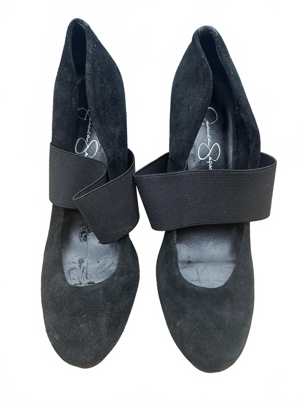 Jessica Simpson Black Suede High Heel Pumps with Wide Elastic Strap