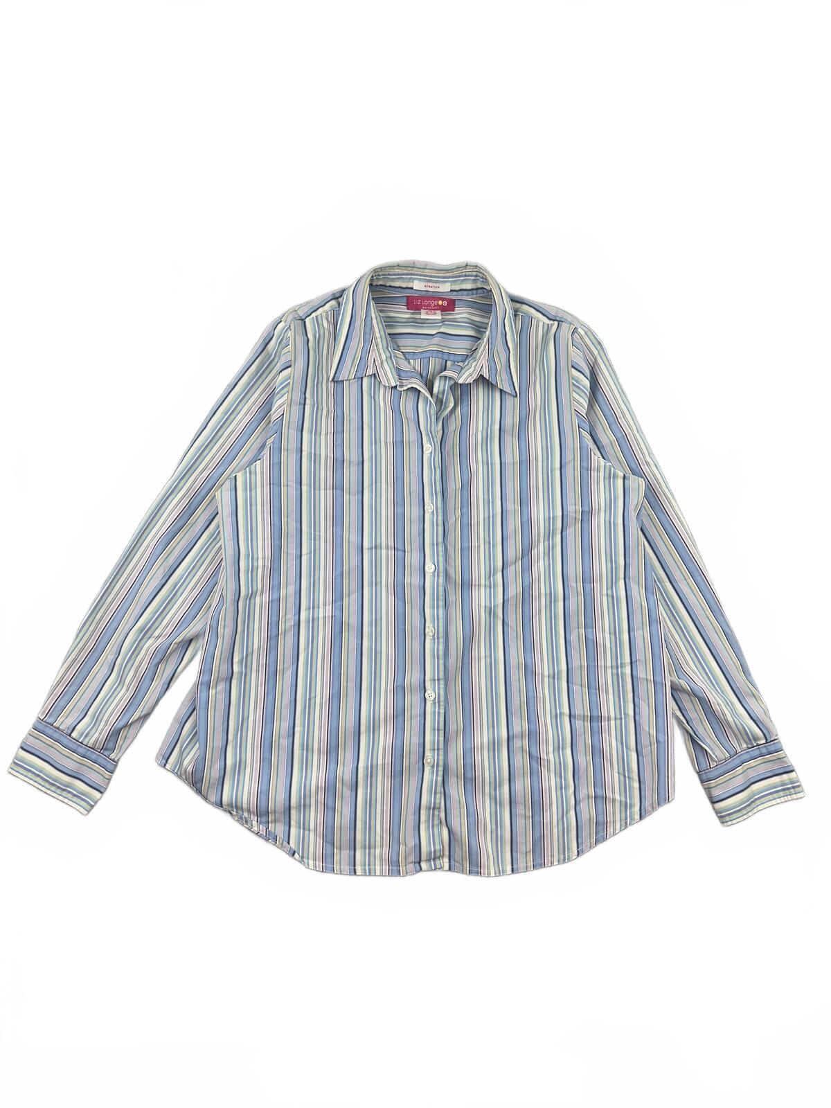 Liz Lange Maternity Striped Button Up Shirt Y2K Preppy Vintage Pastel Blue