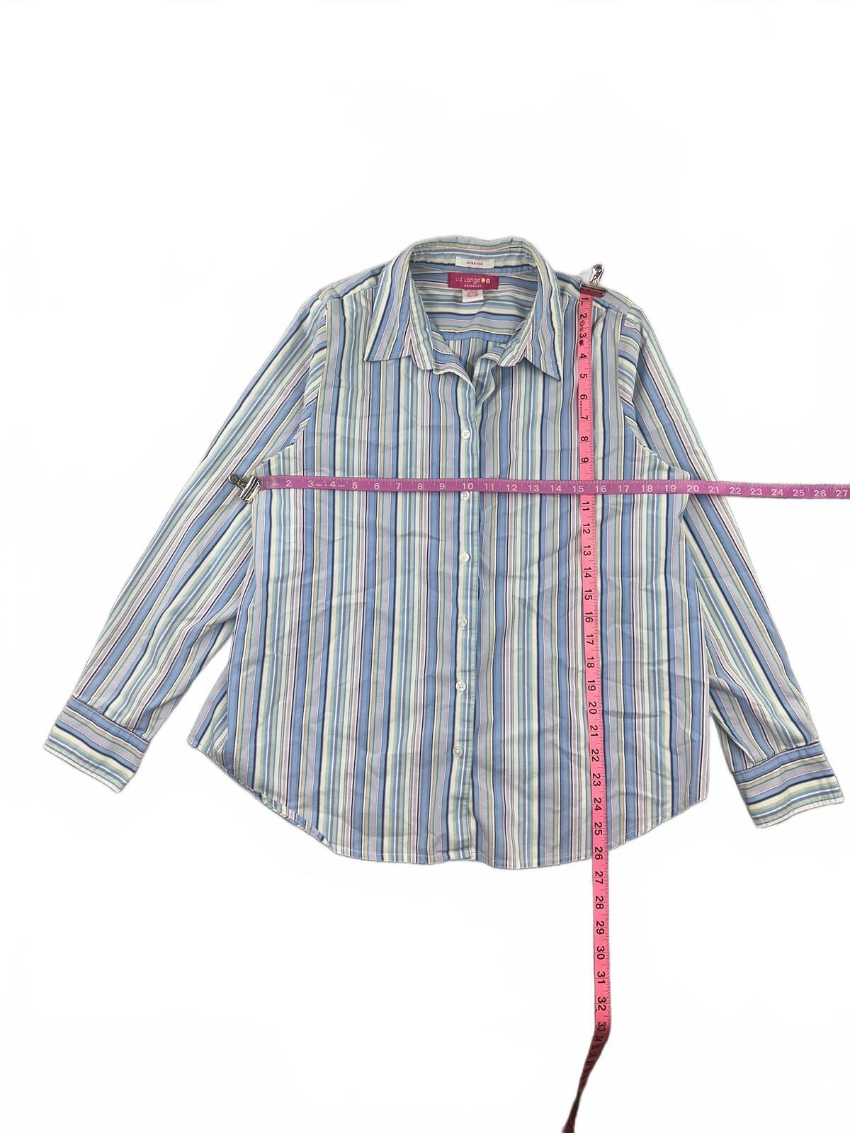 Liz Lange Maternity Striped Button Up Shirt Y2K Preppy Vintage Pastel Blue