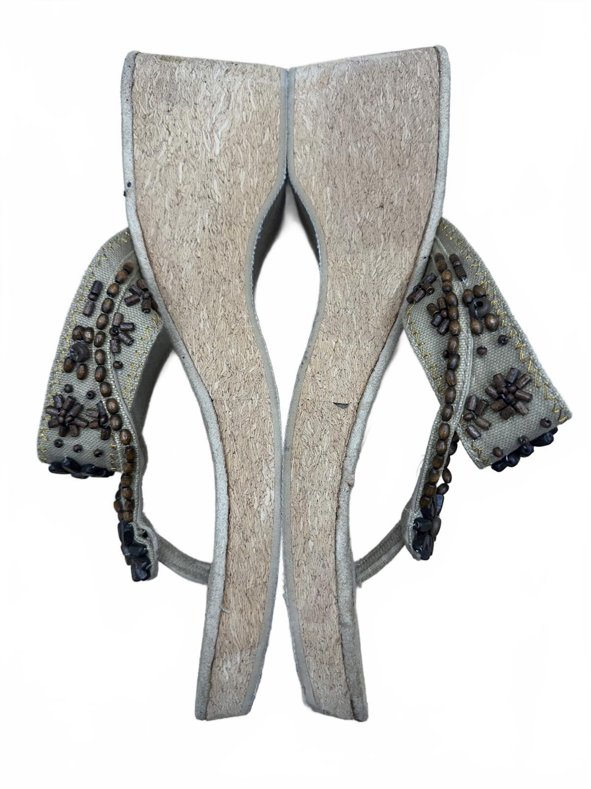 Apt. 9 Beige Beaded Floral Wedge Sandals Bohemian Summer Casual