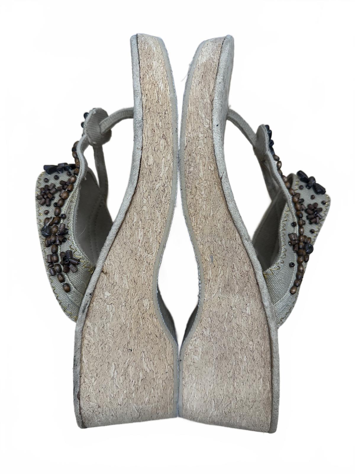 Apt. 9 Beige Beaded Floral Wedge Sandals Bohemian Summer Casual