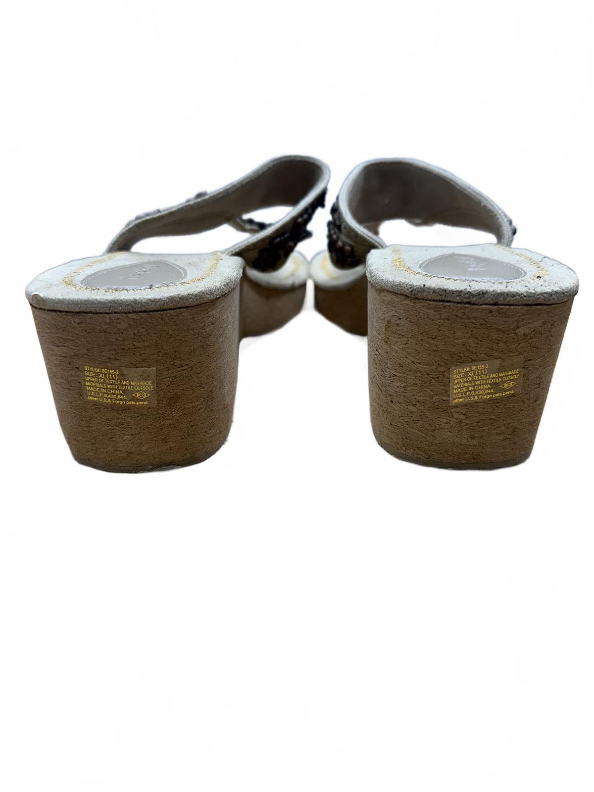 Apt. 9 Beige Beaded Floral Wedge Sandals Bohemian Summer Casual