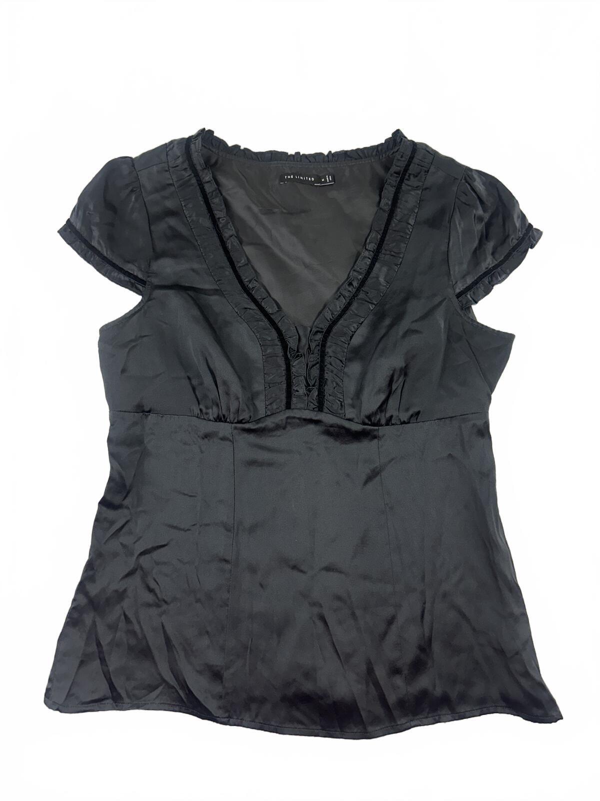 The Limited Black Satin Blouse with Ruffle Trim Y2K Fairycore Inspired