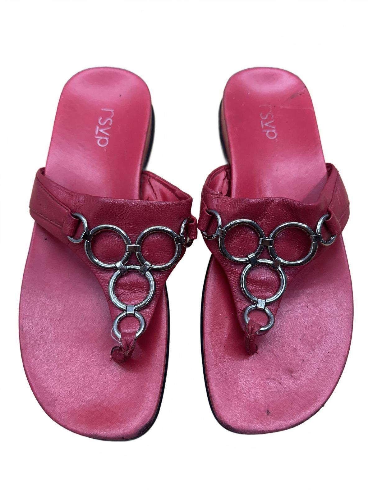 RSVP Red Thong Sandals with Silver Ring Details